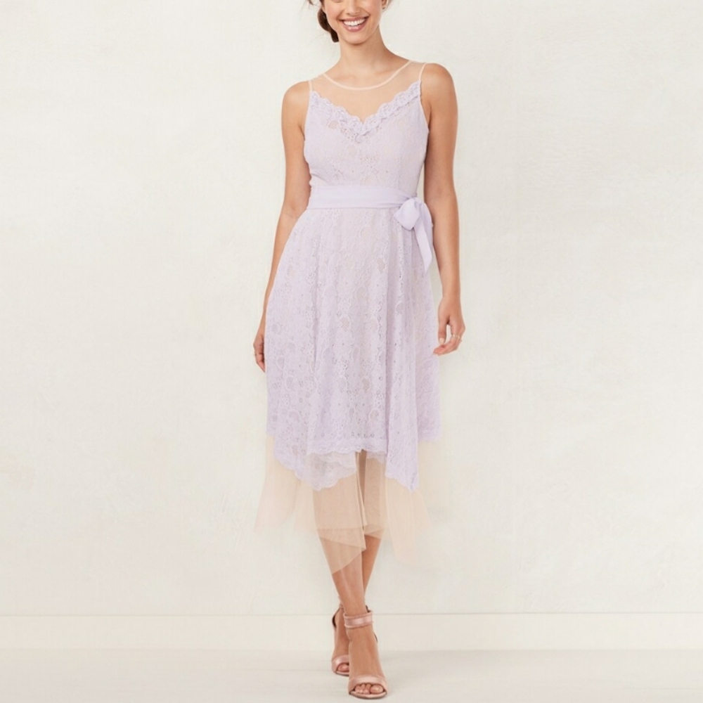 LC Lauren Conrad Lace Handkerchief Hem Midi Dress